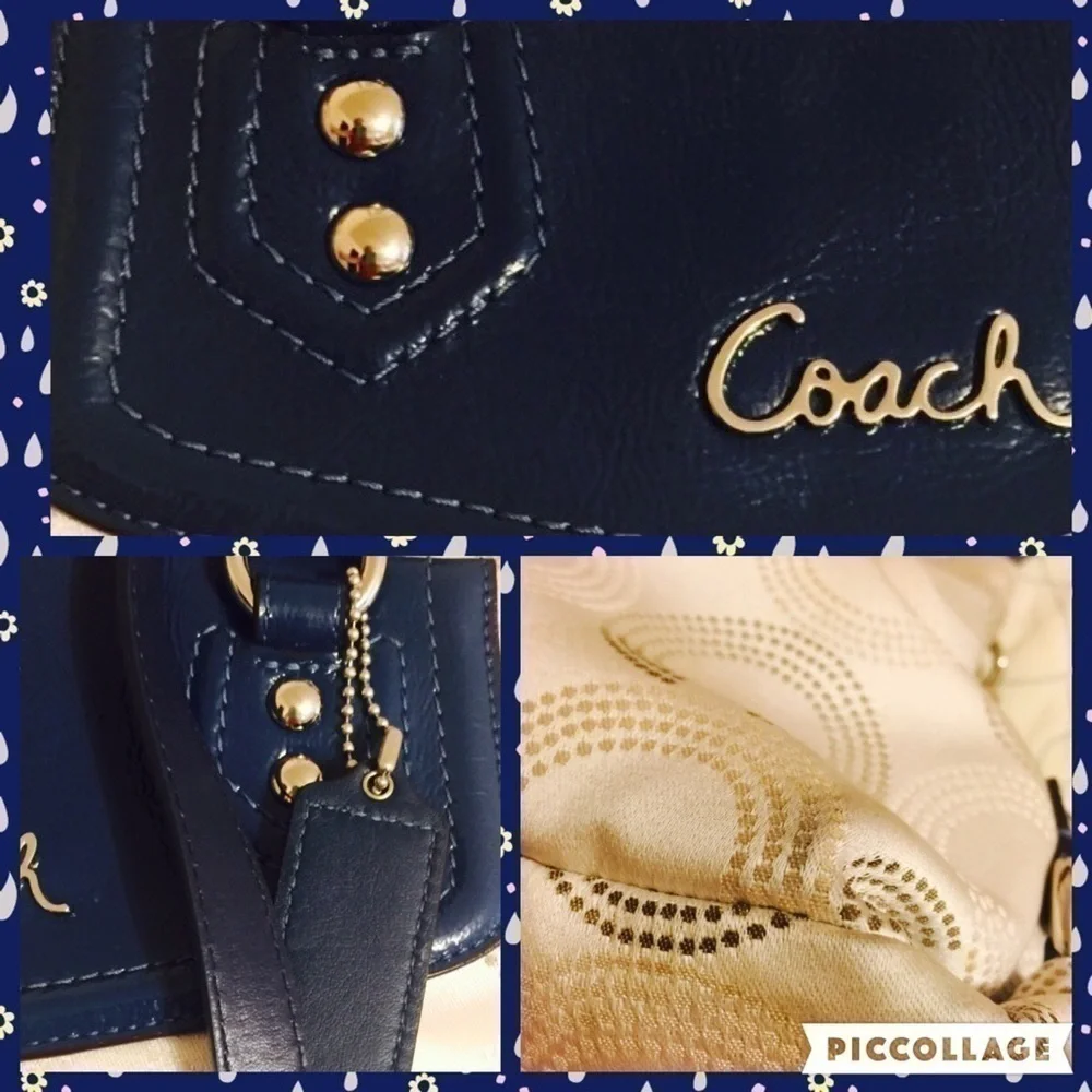 F20049 Coach Leather Blue Ashley Beige Satin Purse